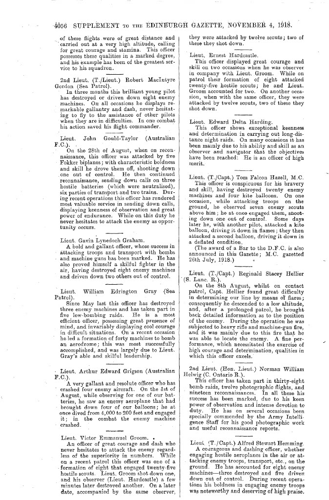 Supplement to the Edinburgh Gazette – November 4, 1918, https://www.thegazette.co.uk/awards-and-accreditation/notice
